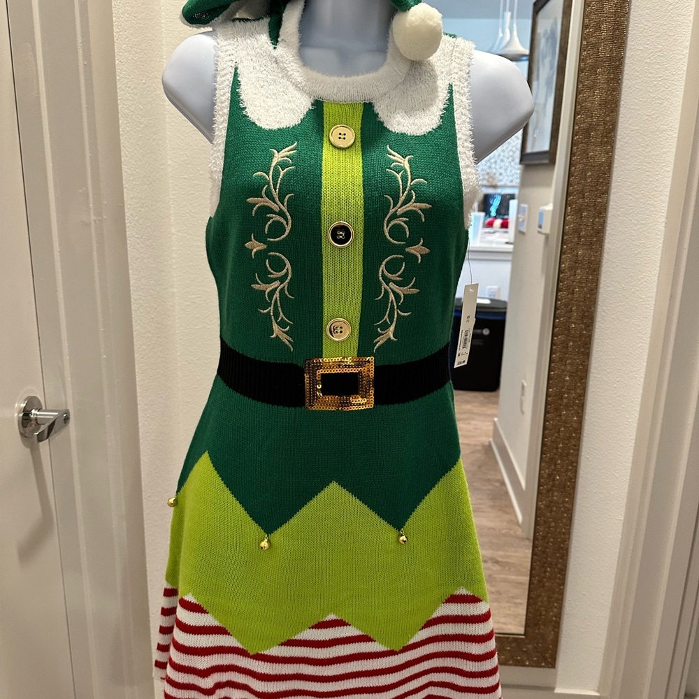 Festive Green Elf Dress with Hood